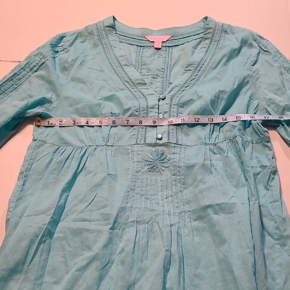 Lilly Pulitzer Turquiose Tunic Embroidered V-Neck Cotton Dress EUC Medium - Picture 8 of 12